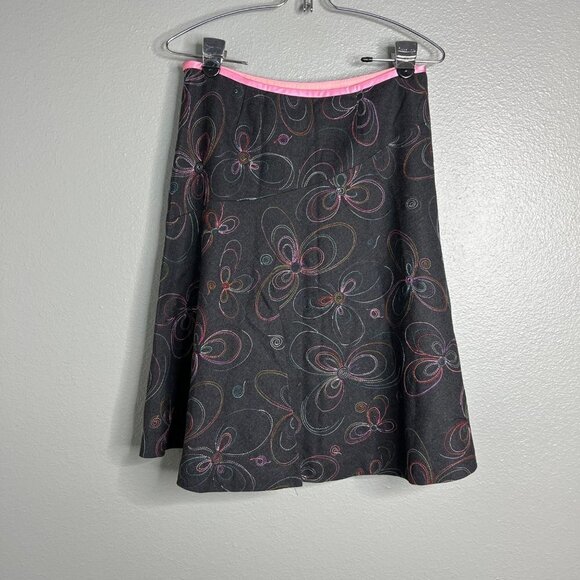 Tibi Retro Large Floral Stitch Embroidered A-Line Skirt Lined Wool Blend 2 - Picture 5 of 7